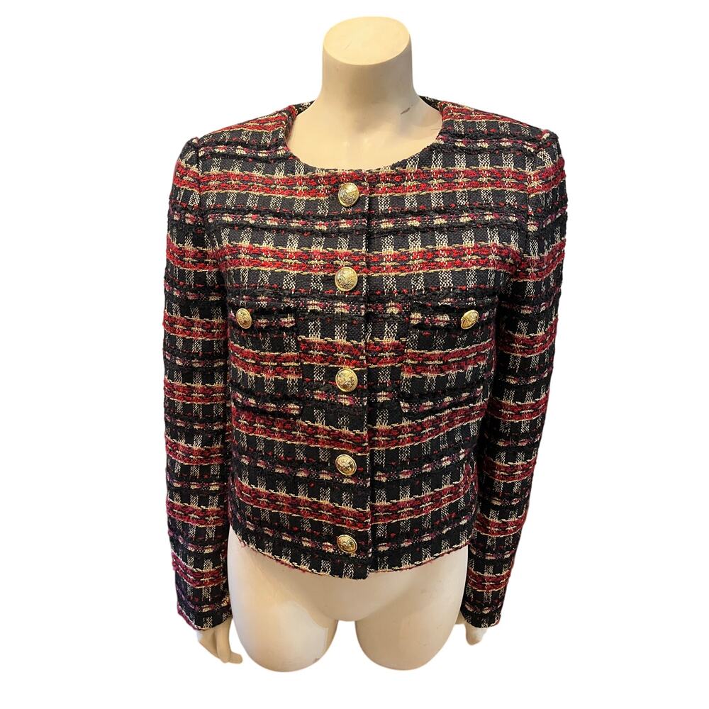 House of Harlow Plaid Boucle Jacket Gold Tone Buttons